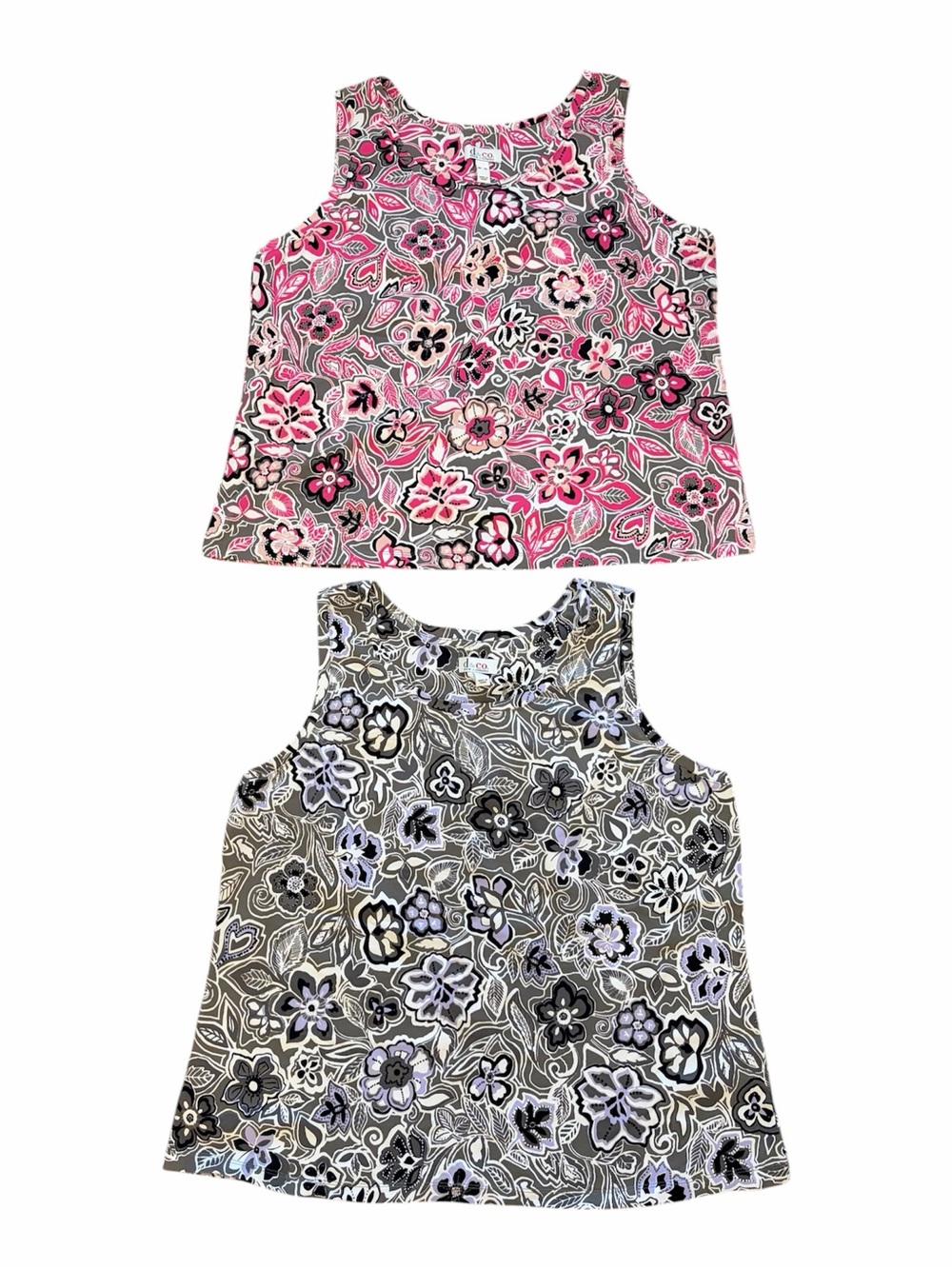 D&Co Vacation Resortwear Floral 95% Cotton Stretch Tank Tops Size XL Set of 2